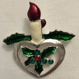 Holly Berry Candle Heart Brooch